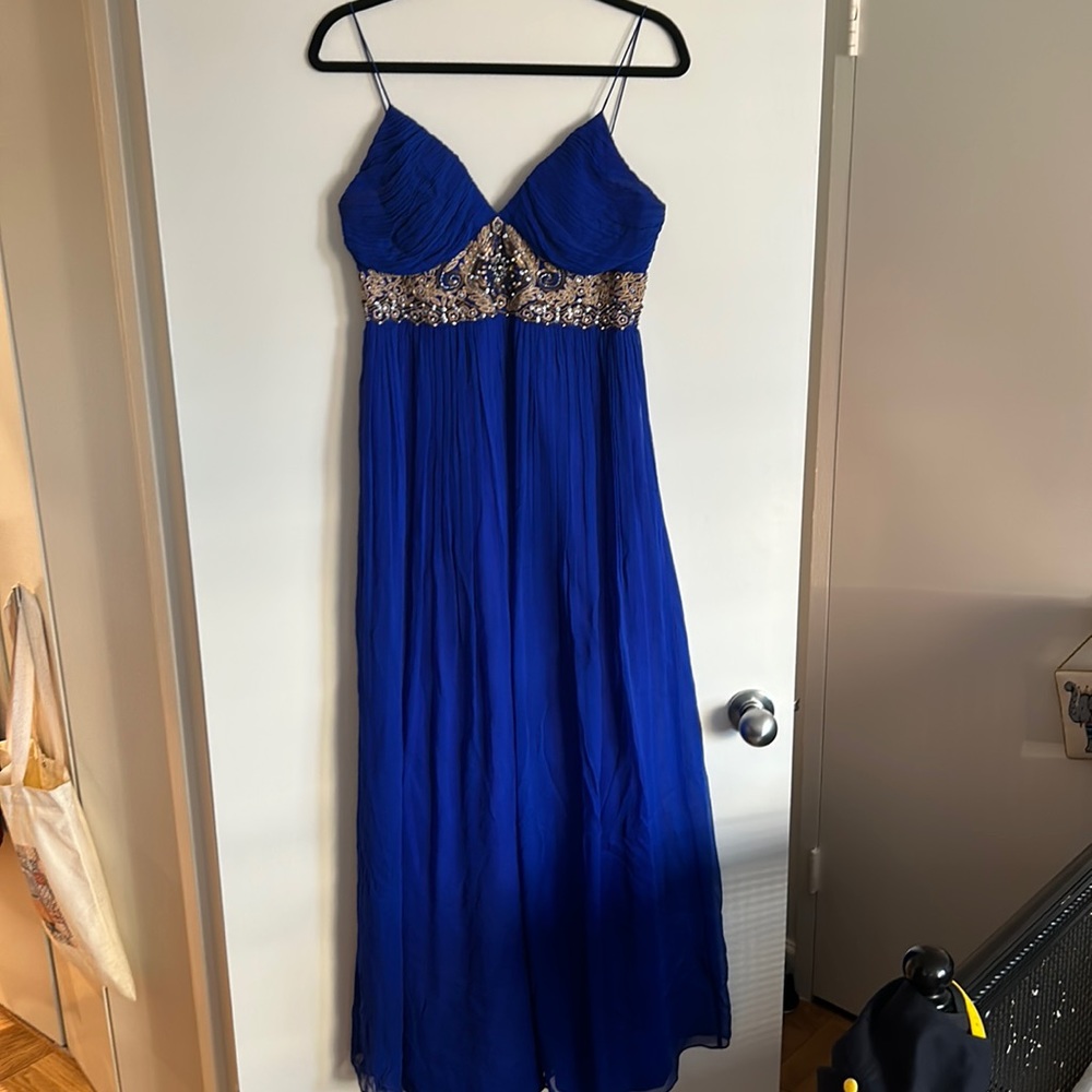 Aidan Mattox Blue Silk Gown with Beading. Size 8
